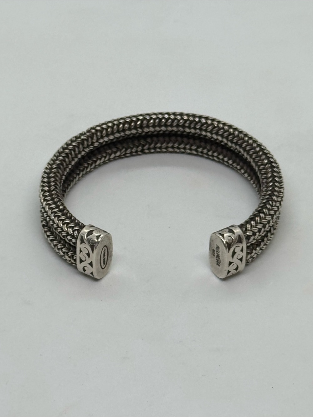 Lois Hill Sterling Silver Woven Mesh Cuff Bracelet 925 Bali Scroll End Caps 100g
